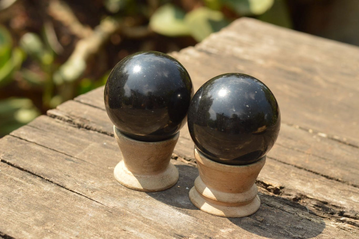 Polished Pitch Black Basalt Spheres (Heat Stable) x 5 From Madagascar - TopRock