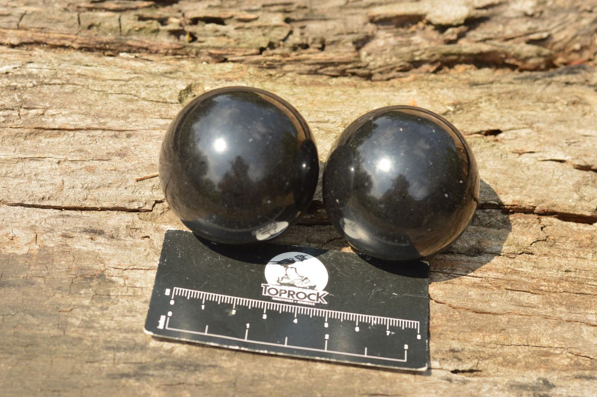 Polished Pitch Black Basalt Spheres (Heat Stable) x 5 From Madagascar - TopRock
