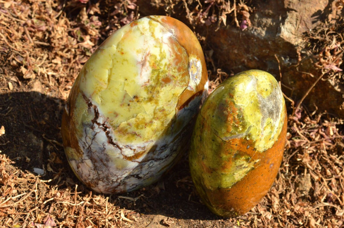Polished Lovely Pair Of Green Opal Standing Free Forms x 2 From Antsirabe, Madagascar - TopRock