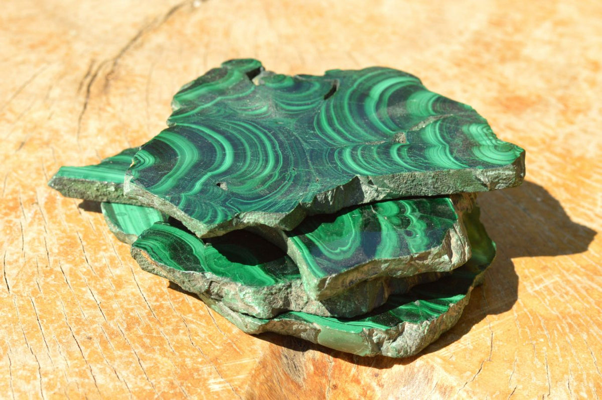 Polished Extra Large Malachite Slices With Beautiful Flower & Banding Patterns x 6 From Congo - TopRock