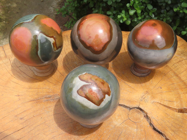 Polished Polychrome Jasper Spheres (One with Dragon Scale Patterns) x 4 From North West Coast, Madagascar - TopRock