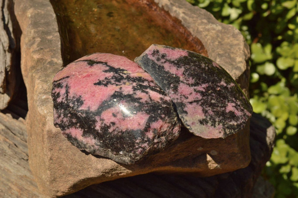 Polished Half Polished Pink & Black Rhodonite Free Forms x 5 From Ambindavato, Madagascar - TopRock