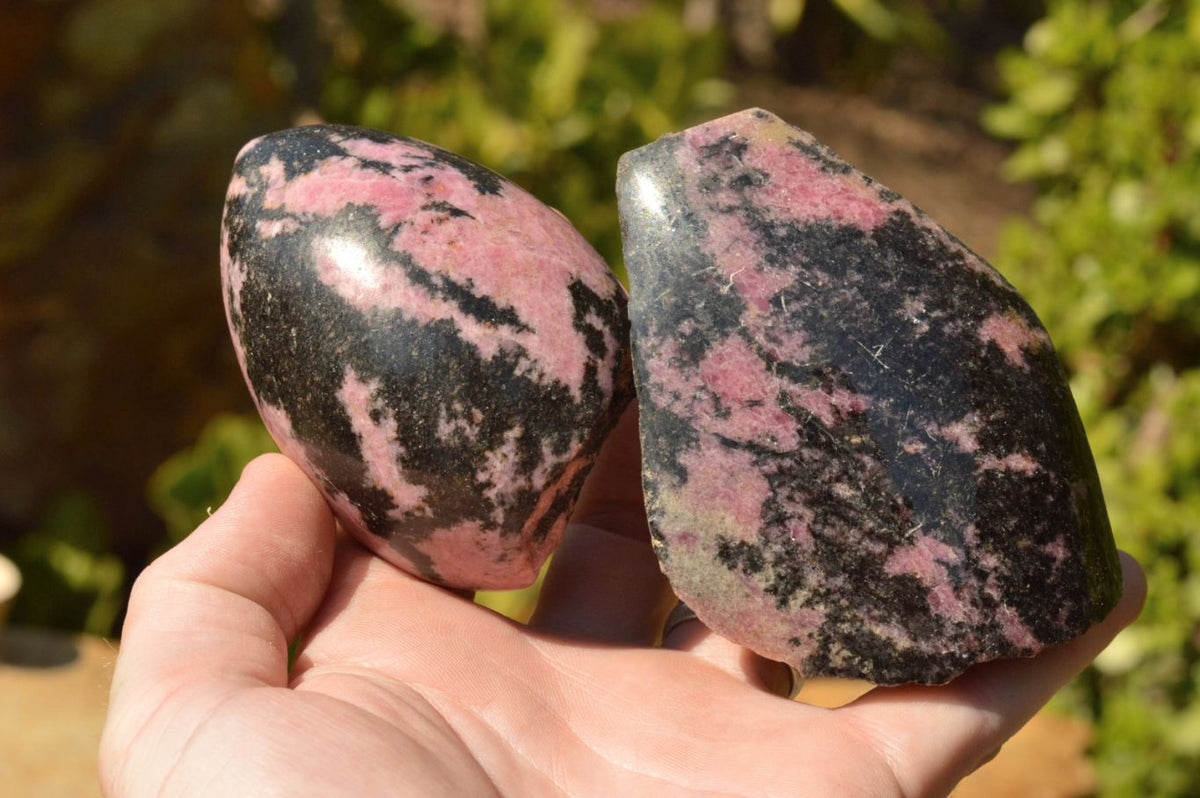 Polished Half Polished Pink & Black Rhodonite Free Forms x 5 From Ambindavato, Madagascar - TopRock