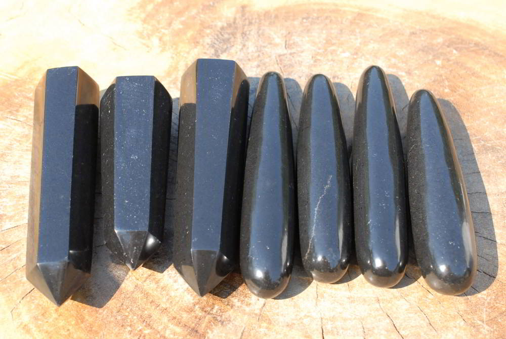 Polished Black Basalt Massage Wands & Points x 7 From Madagascar - TopRock