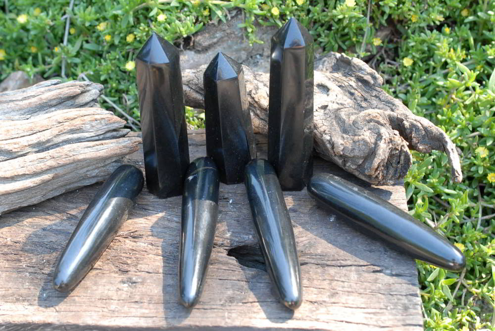 Polished Black Basalt Massage Wands & Points x 7 From Madagascar - TopRock