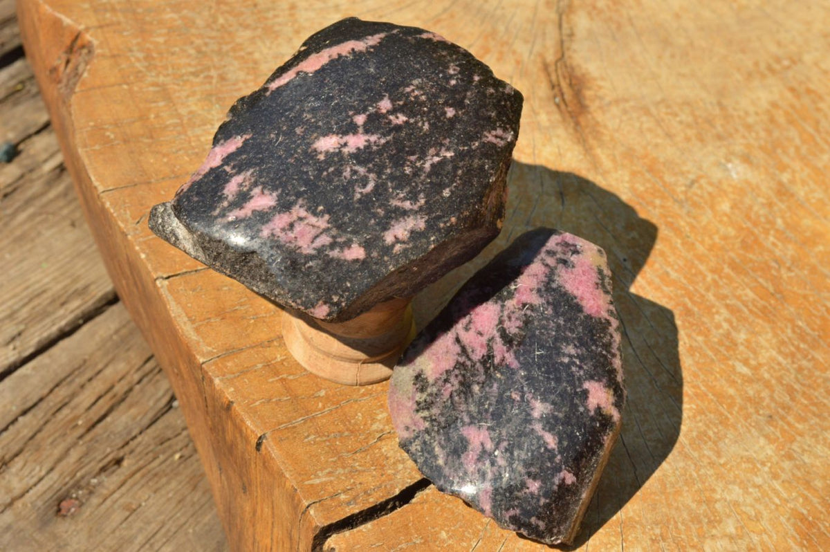 Polished Half Polished Pink & Black Rhodonite Free Forms x 5 From Ambindavato, Madagascar - TopRock