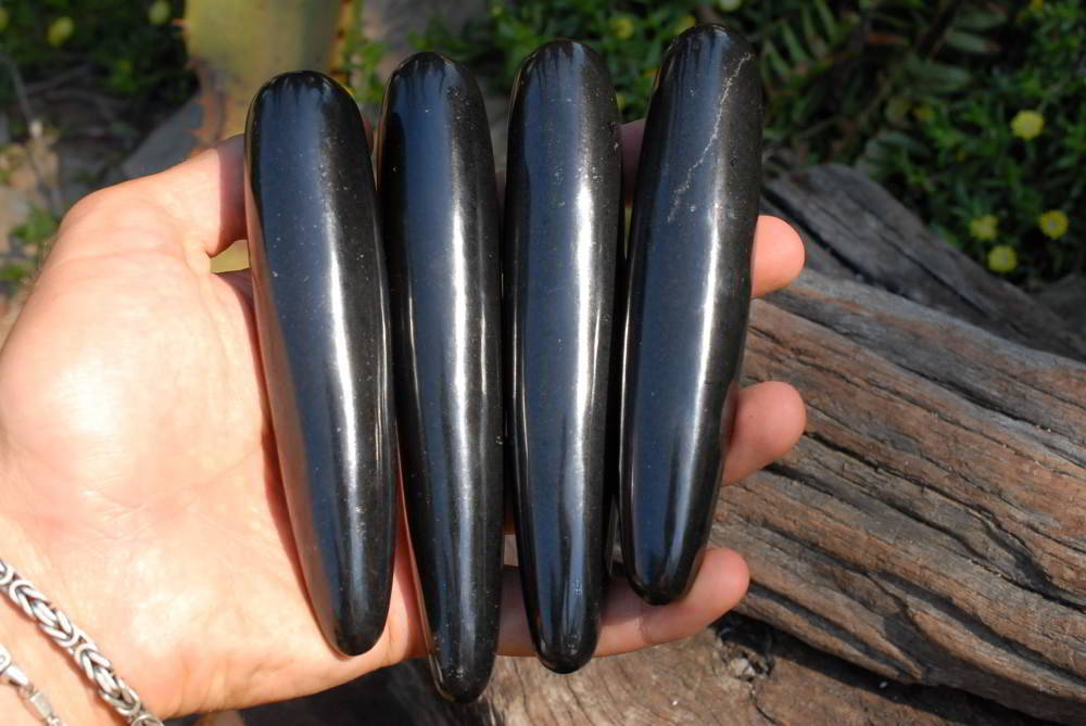 Polished Black Basalt Massage Wands & Points x 7 From Madagascar - TopRock