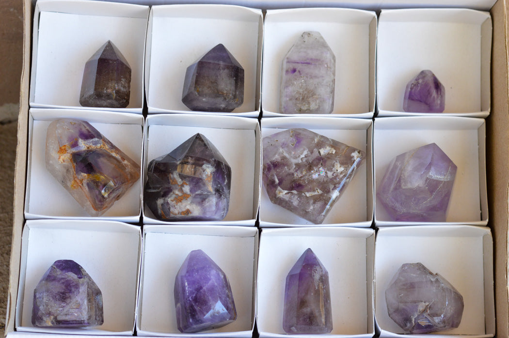 Polished Amethyst Window Quartz Crystals x 12 From Ankazobe, Madagascar - TopRock