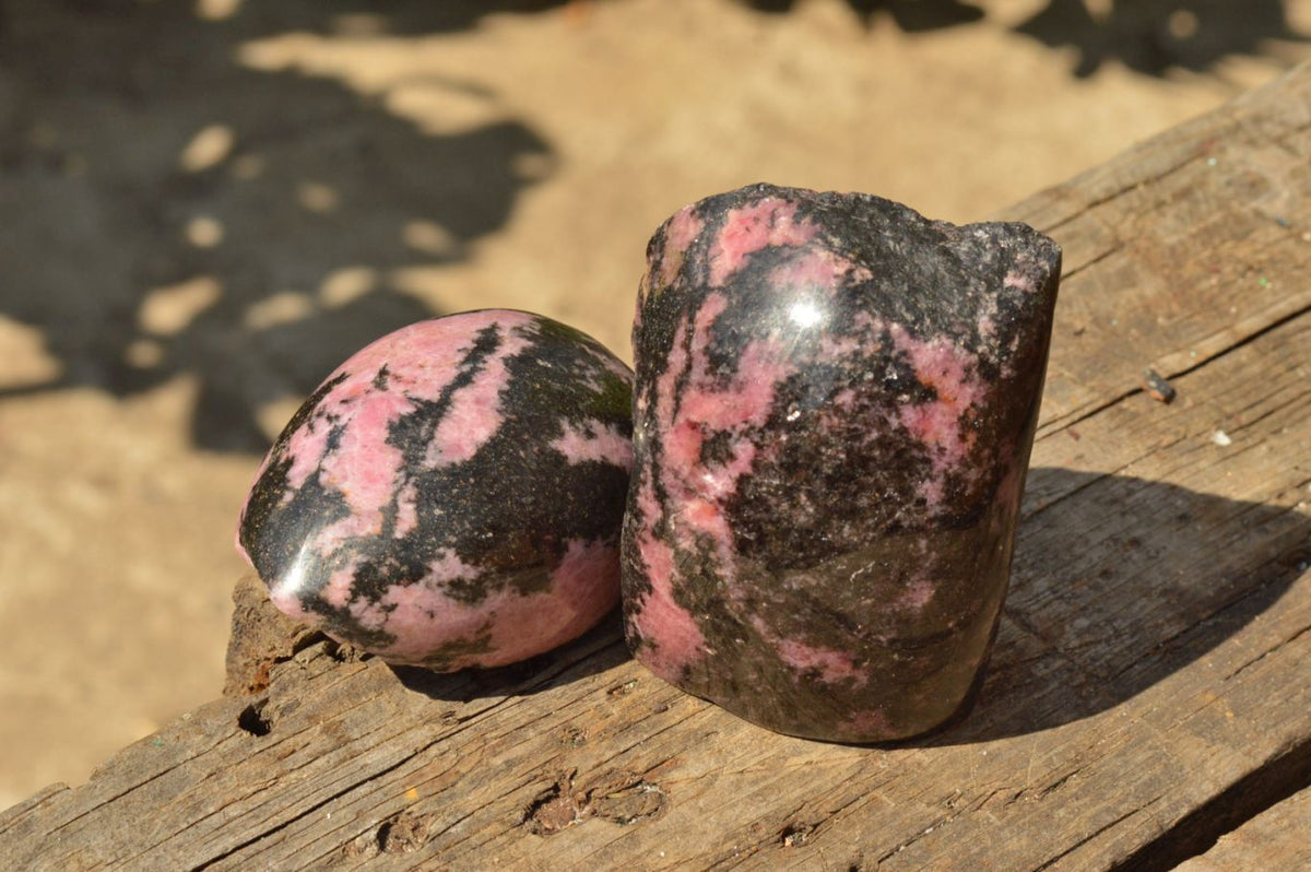 Polished Half Polished Pink & Black Rhodonite Free Forms x 5 From Ambindavato, Madagascar - TopRock