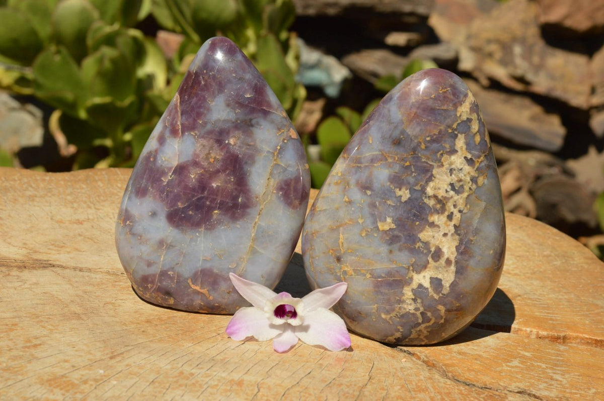 Polished Rare Violet "Sugi" Rose Quartz Standing Free Forms x 2 From Ambatondrazaka, Madagascar - TopRock
