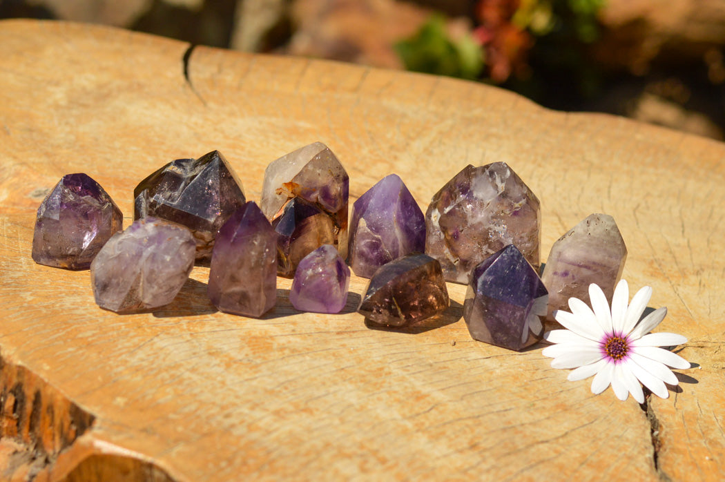 Polished Amethyst Window Quartz Crystals x 12 From Ankazobe, Madagascar - TopRock