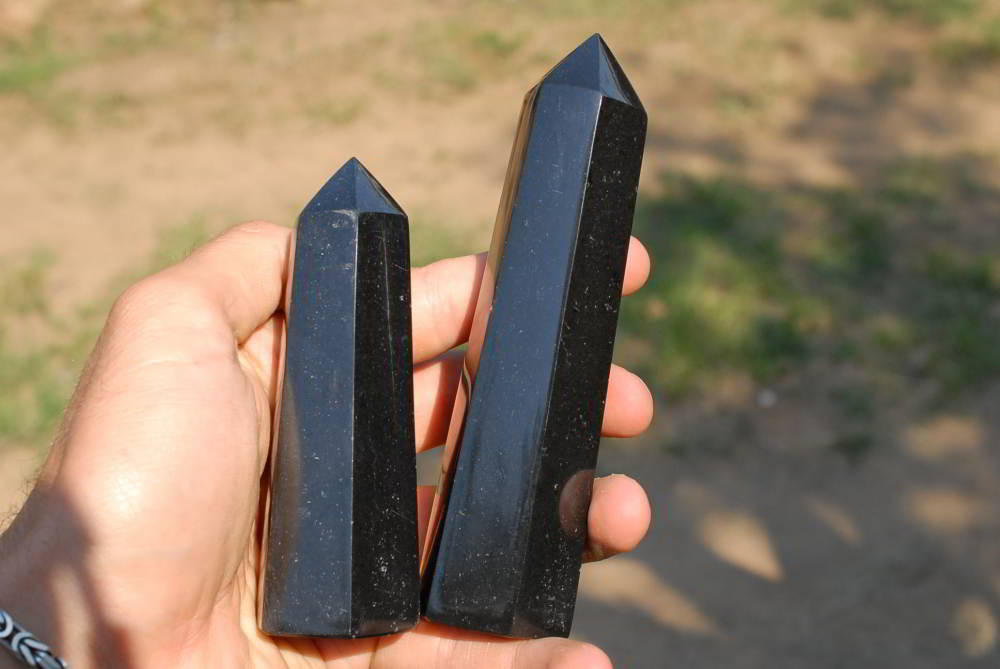 Polished Black Basalt Massage Wands & Points x 7 From Madagascar - TopRock