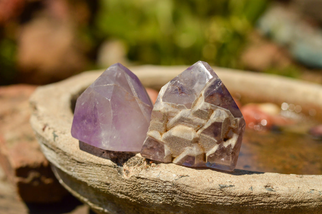 Polished Amethyst Window Quartz Crystals x 12 From Ankazobe, Madagascar - TopRock