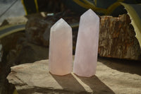 Polished Gemmy Rose Quartz Points x 2 From Antsirabe, Madagascar - Toprock Gemstones and Minerals