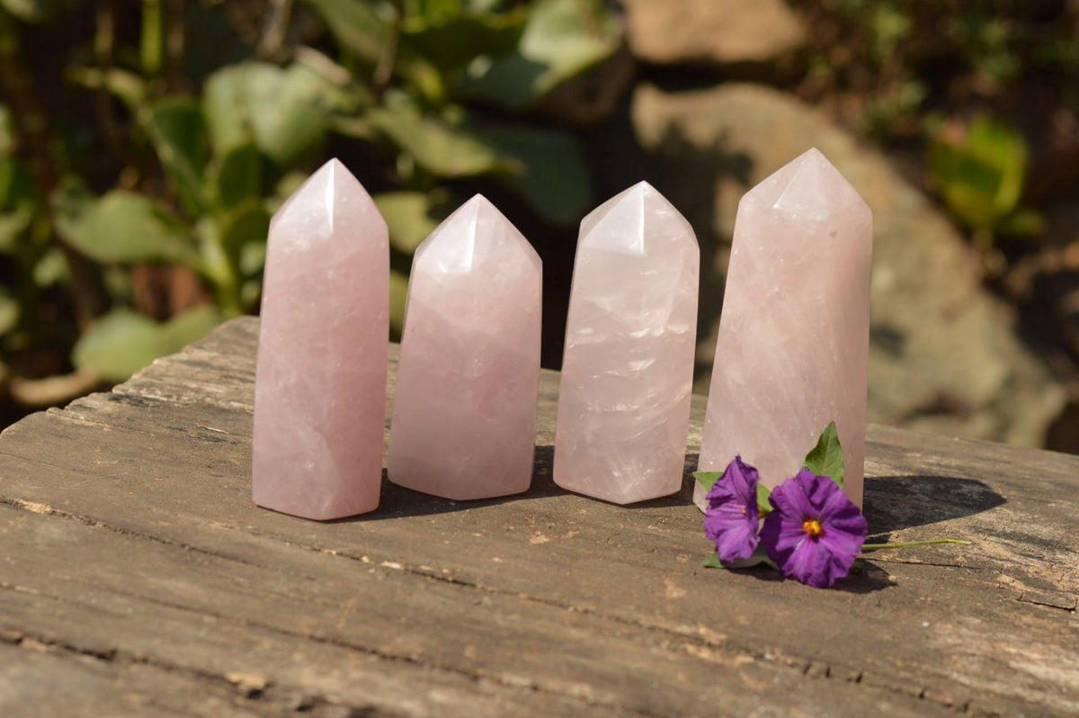 Polished Light Pink Stunning Rose Quartz Points x 4 From Ambatondrazaka, Madagascar - TopRock