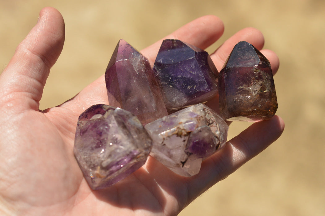 Polished Amethyst Window Quartz Crystals x 12 From Ankazobe, Madagascar - TopRock