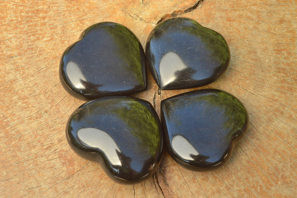 Polished Pitch Black Basalt Hearts (Hot Rock Massage Stone) x 6 From Madagascar - TopRock