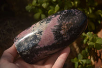 Polished  Pink & Black Rhodonite Standing Free Forms x 2 From Madagascar - Toprock Gemstones and Minerals