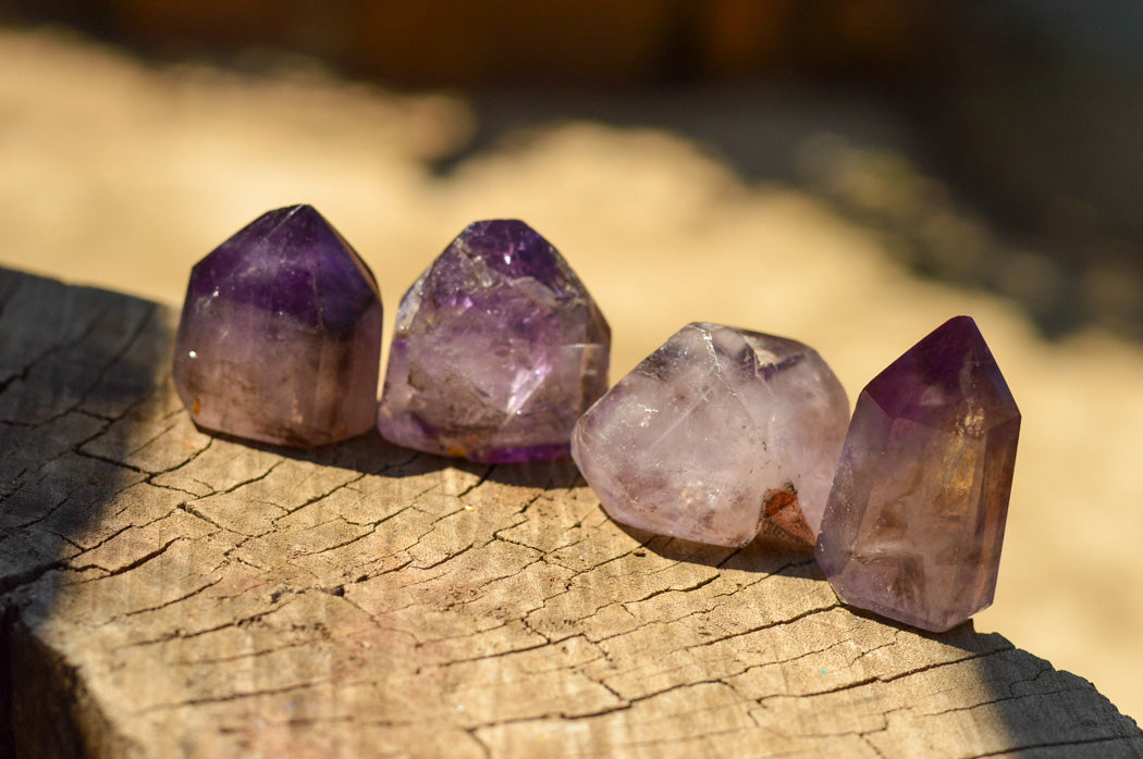 Polished Amethyst Window Quartz Crystals x 12 From Ankazobe, Madagascar - TopRock