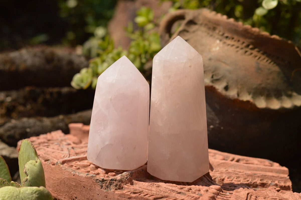 Polished Light Pink Stunning Rose Quartz Points x 4 From Ambatondrazaka, Madagascar - TopRock