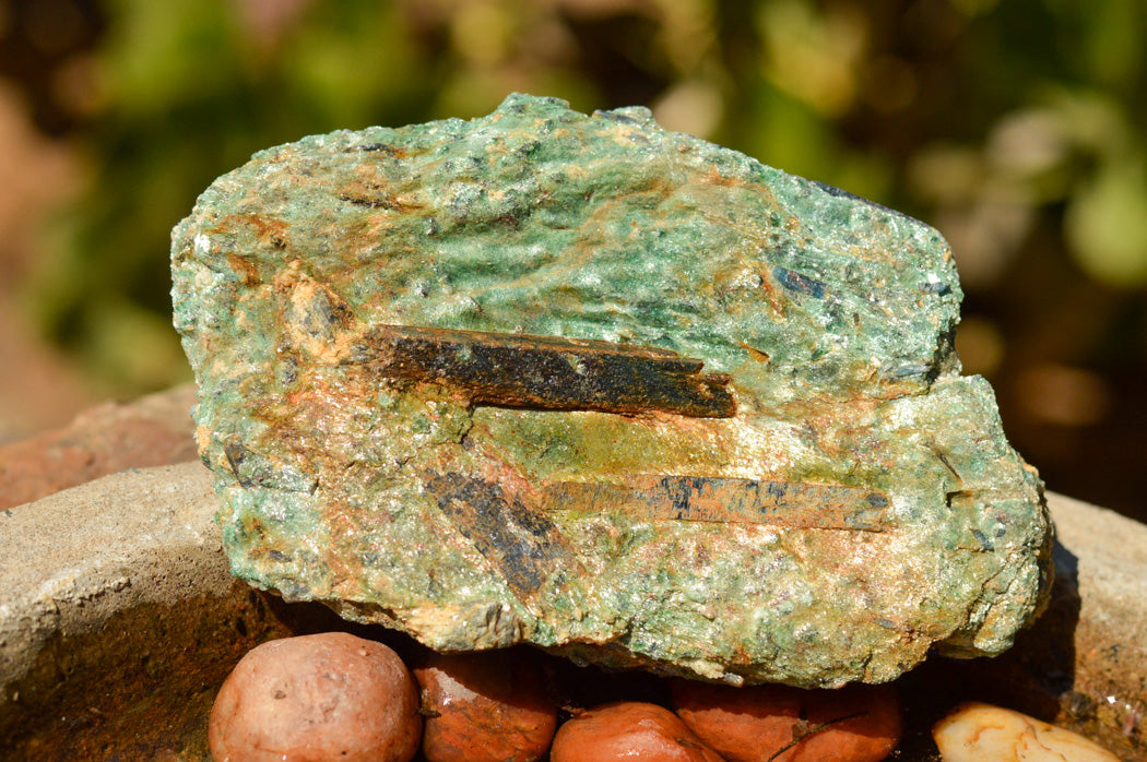 Natural Green Fuchsite With Blue Kyanite Crystals x 6 From Zimbabwe - TopRock