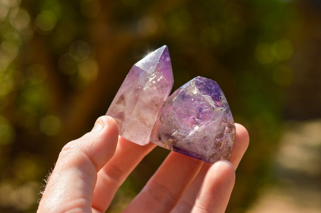 Polished Amethyst Window Quartz Crystals x 12 From Ankazobe, Madagascar - TopRock