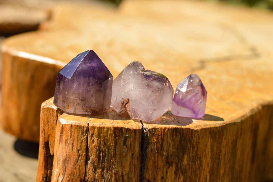 Polished Amethyst Window Quartz Crystals x 12 From Ankazobe, Madagascar - TopRock