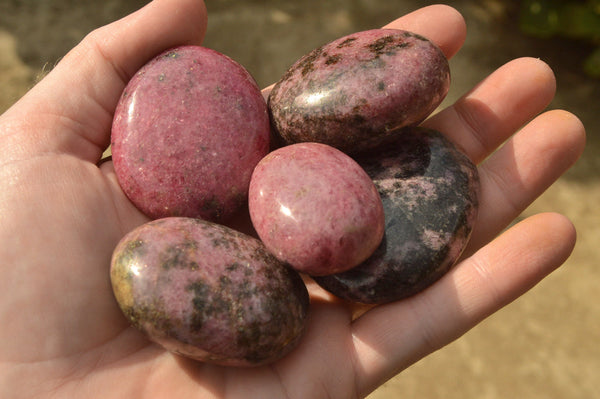 Polished Gorgeous Pink & Black Rhodonite Gallets x 20 From Madagascar - TopRock