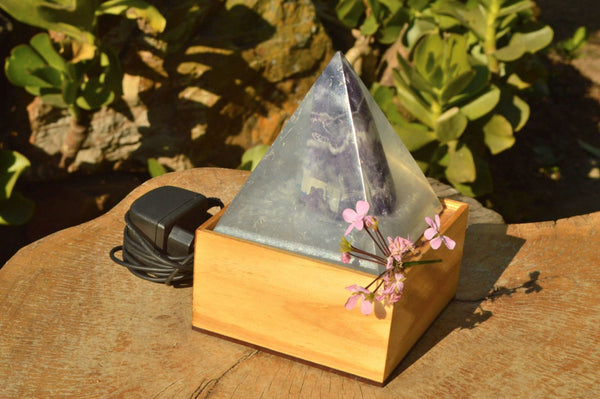 Polished Amethyst Set In A Clear Resin Pyramid With Light Stand x 1 From Southern Africa - TopRock