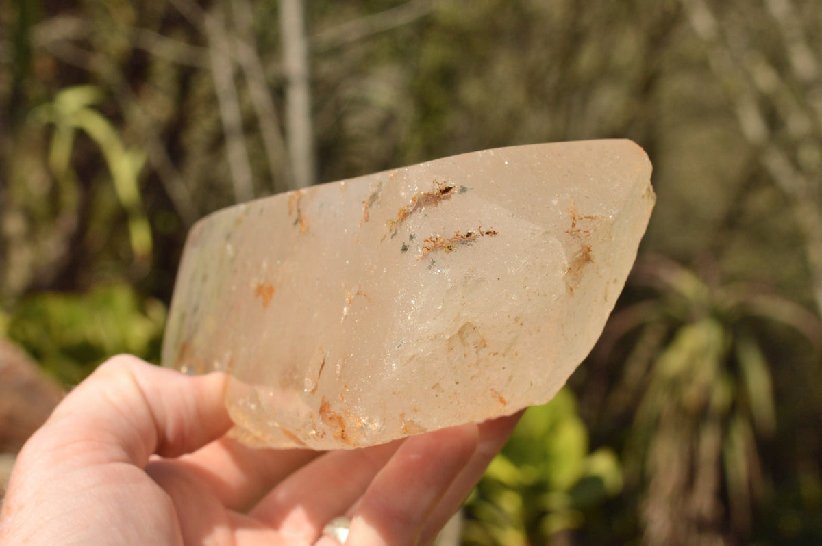 Polished Groovy Etched "Ice" Quartz Crystals With Green Chlorite & Brown Laterite Inclusions x 2 From Zimbabwe - TopRock