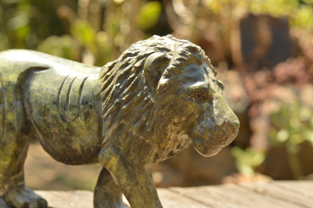 Polished Leopard stone Lion Carving x 1 From Zimbabwe - TopRock
