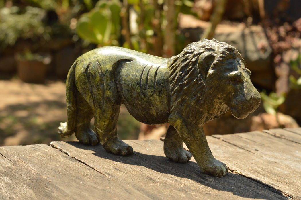 Polished Leopard stone Lion Carving x 1 From Zimbabwe - TopRock