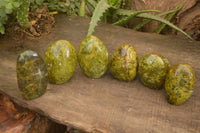Polished  Green Opal Standing Free Forms x 6 From Madagascar - Toprock Gemstones and Minerals