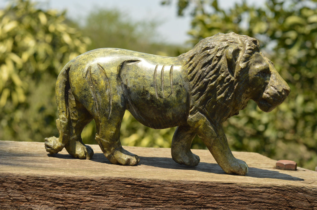 Polished Leopard stone Lion Carving x 1 From Zimbabwe - TopRock