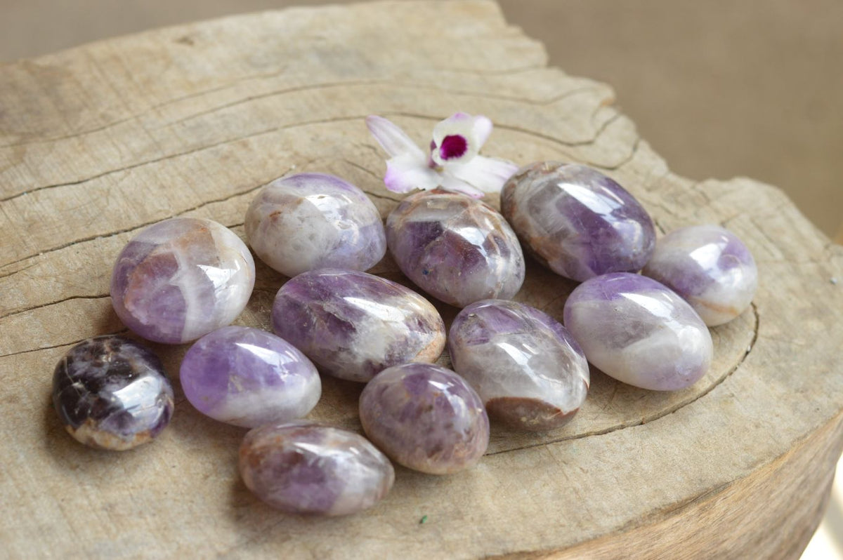Polished Amethyst Palm Stones With Smokey Patterns x 12 From Madagascar - TopRock
