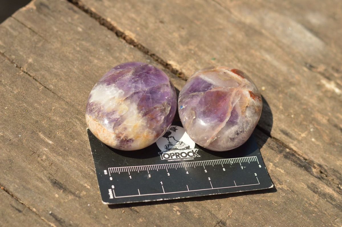Polished Amethyst Palm Stones With Smokey Patterns x 12 From Madagascar - TopRock