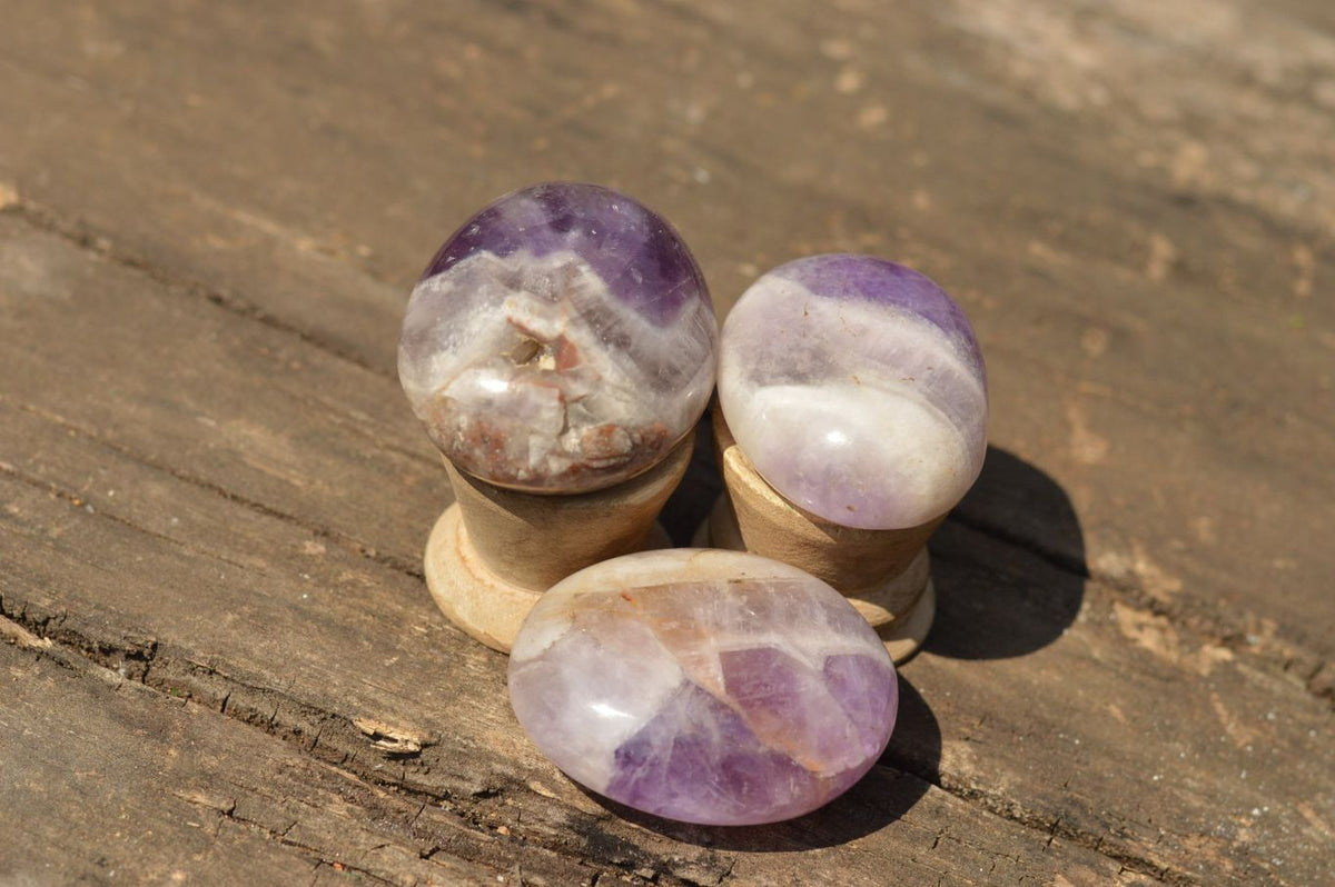 Polished Amethyst Palm Stones With Smokey Patterns x 12 From Madagascar - TopRock