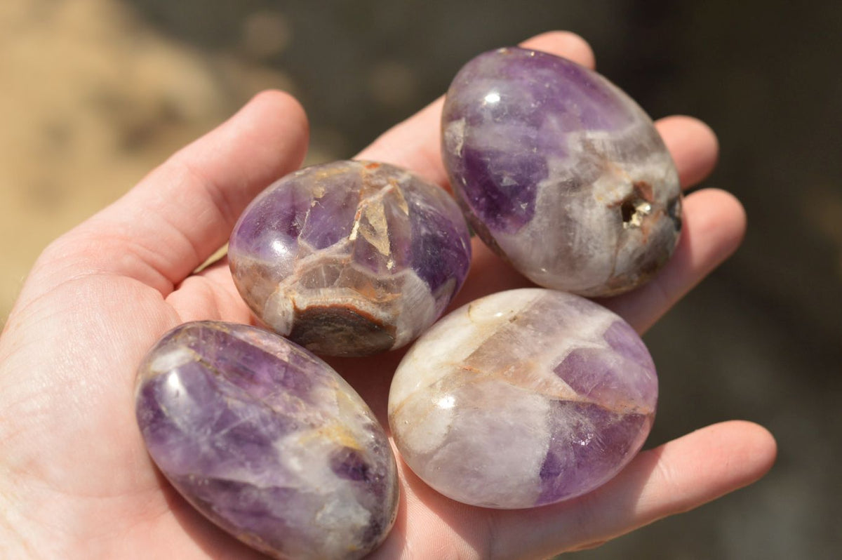 Polished Amethyst Palm Stones With Smokey Patterns x 12 From Madagascar - TopRock