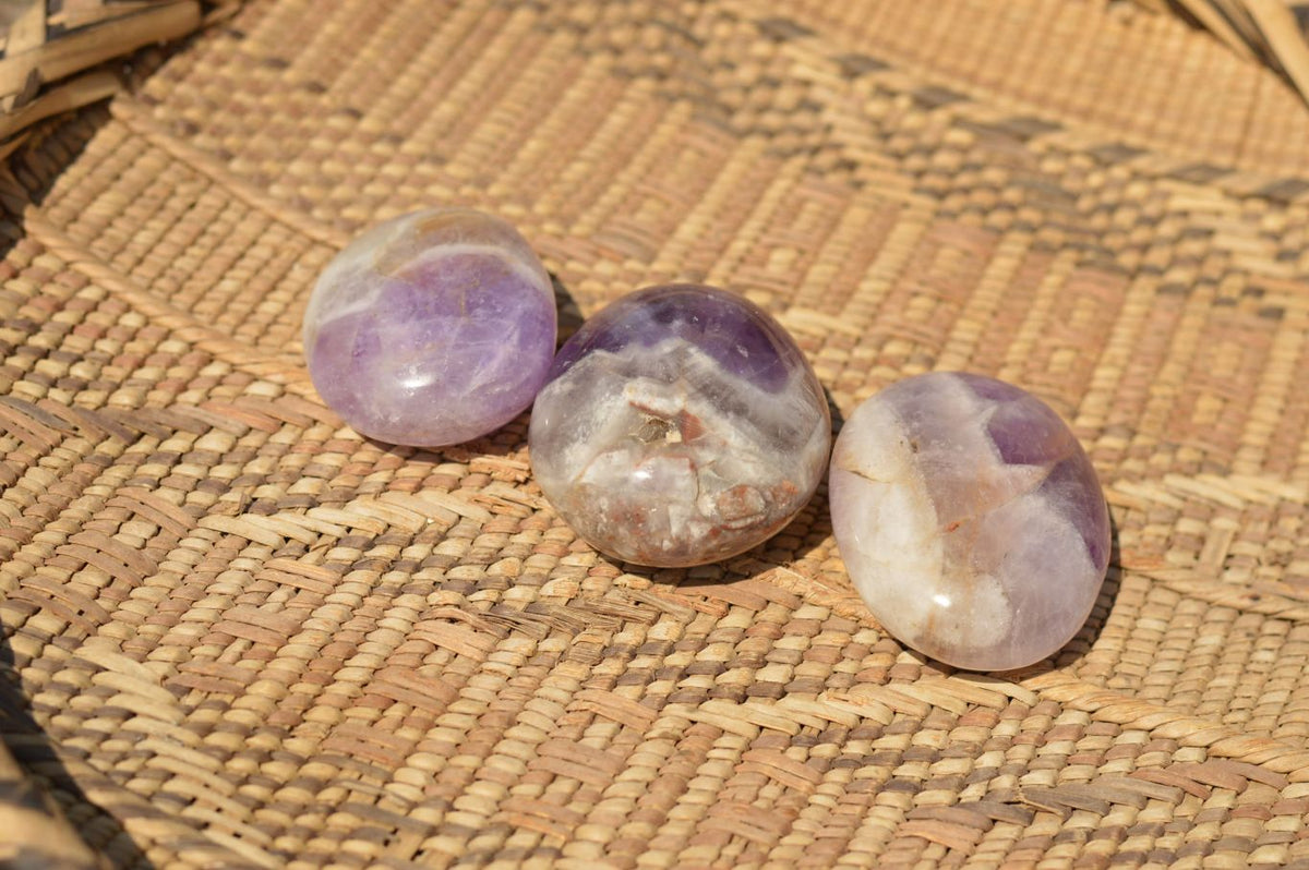 Polished Amethyst Palm Stones With Smokey Patterns x 12 From Madagascar - TopRock