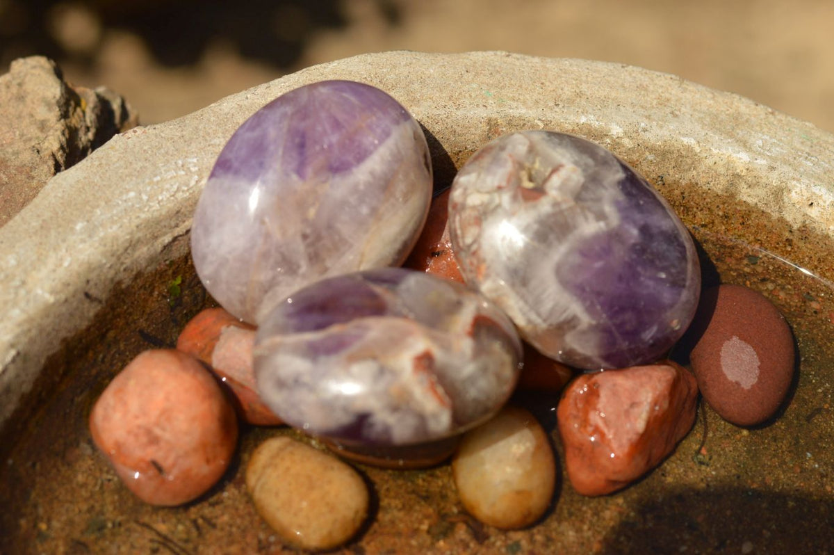 Polished Amethyst Palm Stones With Smokey Patterns x 12 From Madagascar - TopRock