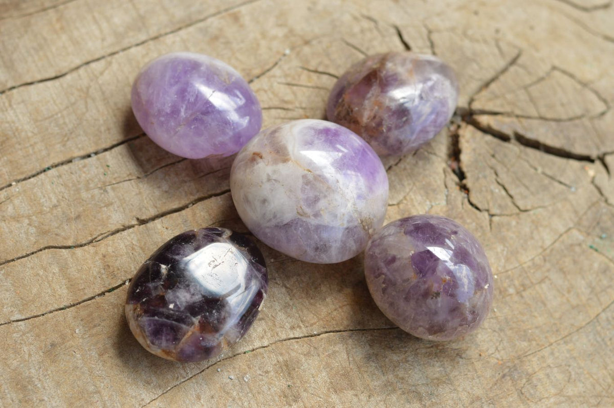 Polished Amethyst Palm Stones With Smokey Patterns x 12 From Madagascar - TopRock
