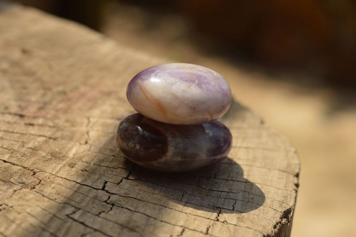 Polished Amethyst Palm Stones With Smokey Patterns x 12 From Madagascar - TopRock