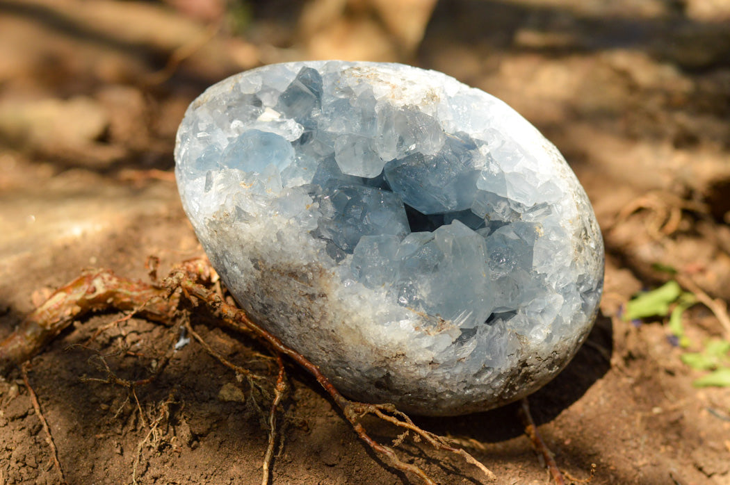 Polished Blue Celestite Eggs With Crystalline Centres x 2 From Sakoany, Madagascar - TopRock