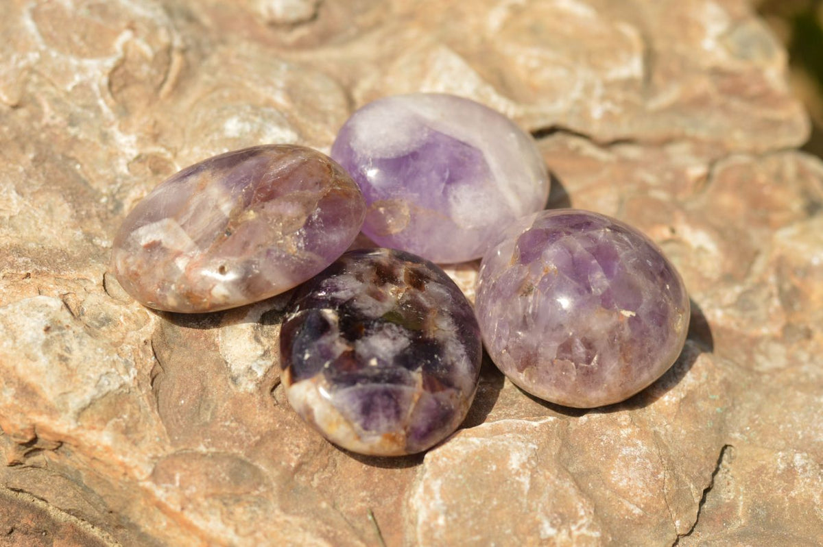 Polished Amethyst Palm Stones With Smokey Patterns x 12 From Madagascar - TopRock