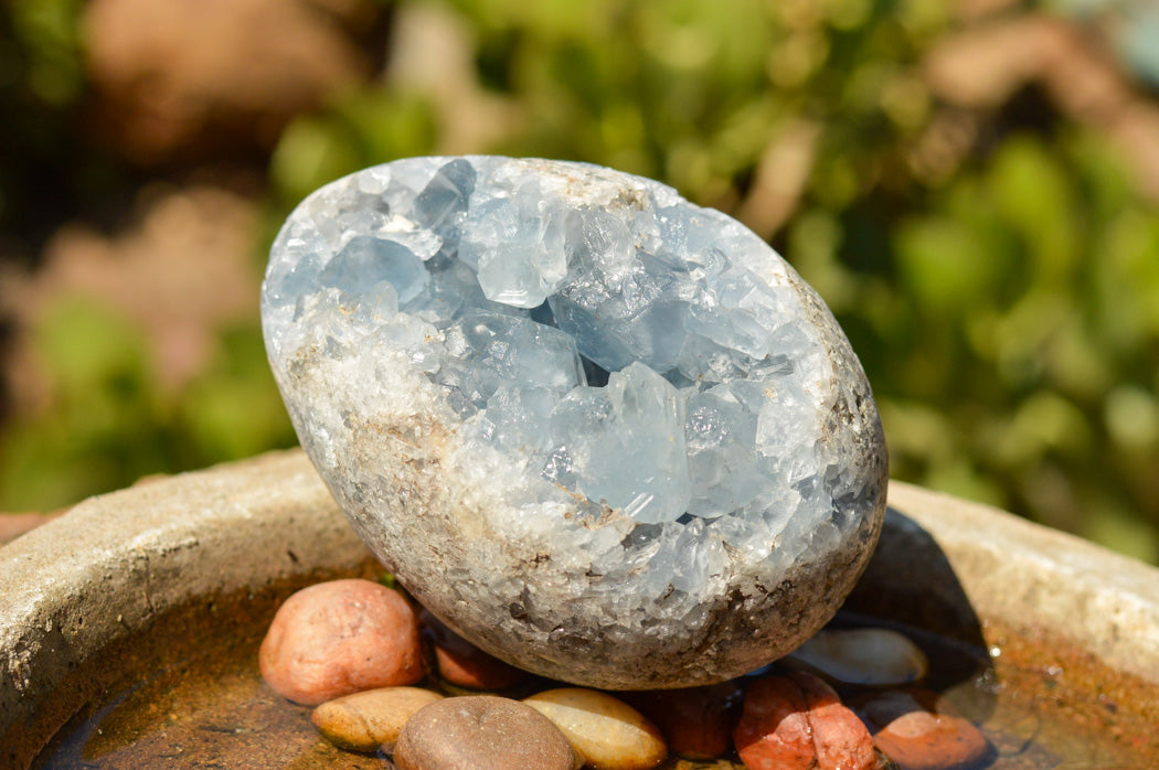 Polished Blue Celestite Eggs With Crystalline Centres x 2 From Sakoany, Madagascar - TopRock