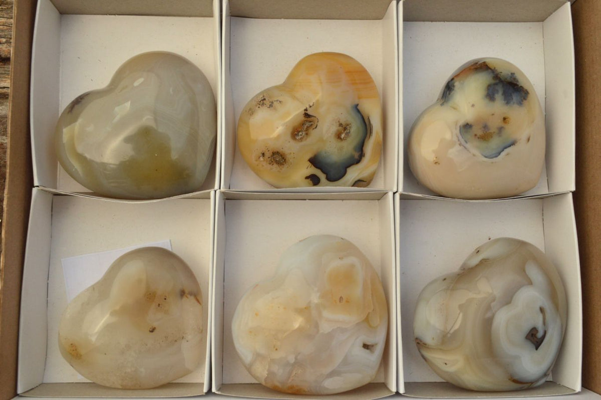 Polished Fairly Large Agate Hearts x 6 From Madagascar - TopRock