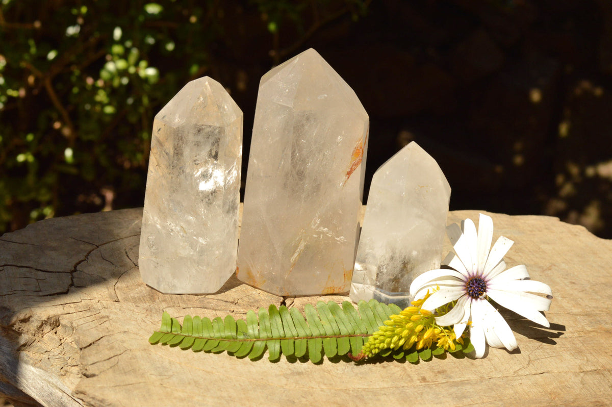 Polished Trio Of Clear Quartz Points With Rainbow Veils x 3 From Madagascar - TopRock