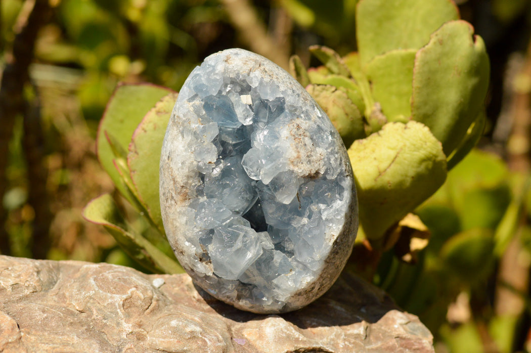 Polished Blue Celestite Eggs With Crystalline Centres x 2 From Sakoany, Madagascar - TopRock