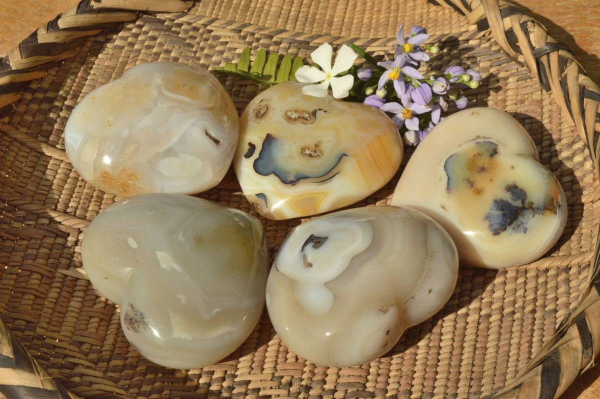 Polished Fairly Large Agate Hearts x 6 From Madagascar - TopRock