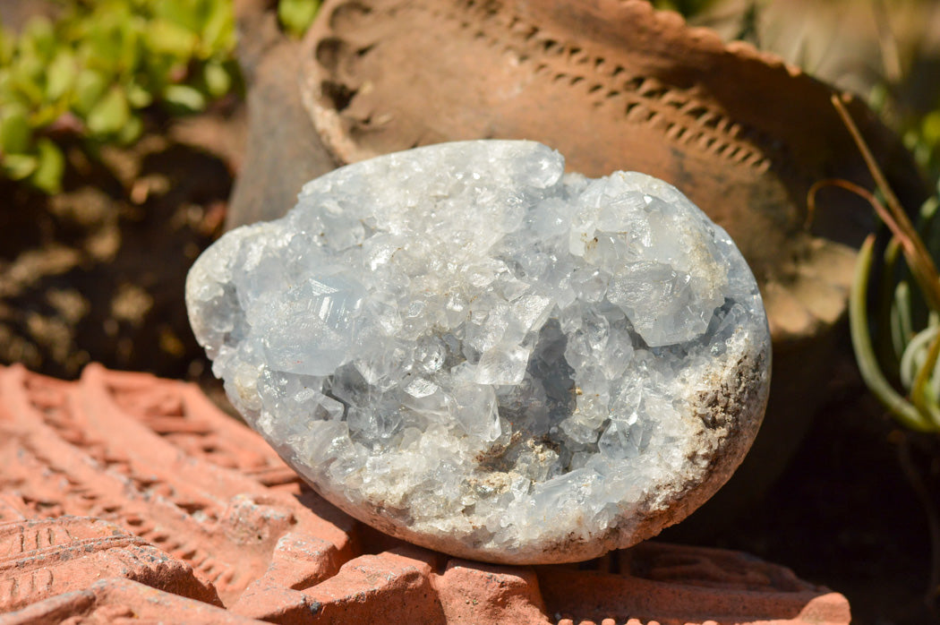 Polished Blue Celestite Eggs With Crystalline Centres x 2 From Sakoany, Madagascar - TopRock